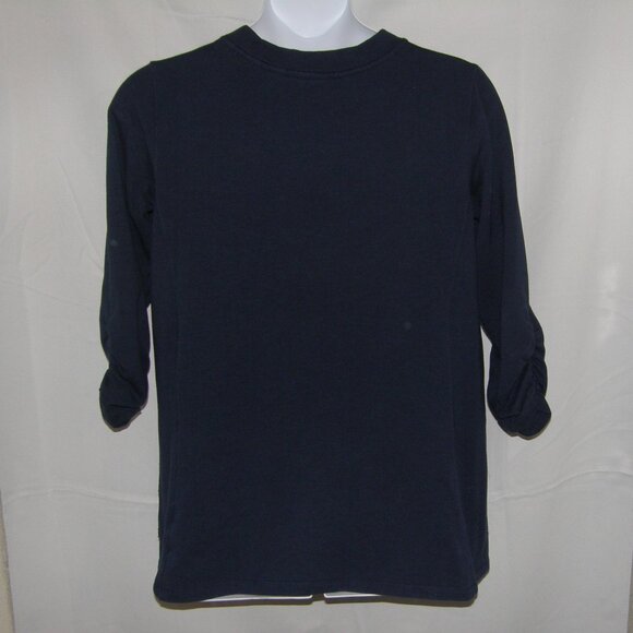 SUSAN GRAVER Navy Blue Sz Large Lightweight Tunic Soft Sweatshirt Front Pockets - Picture 2 of 3